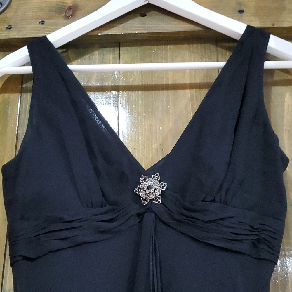 Maggy London Blue High Low Slip Dress V-Neck Whimsy Romantic Dark Academia